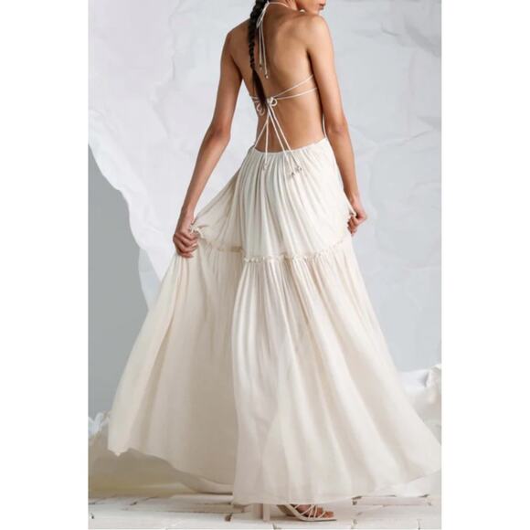 Ixiah Mona Crochet Floral Cutout Ivory White Maxi Dress Size 4 - Picture 4 of 11